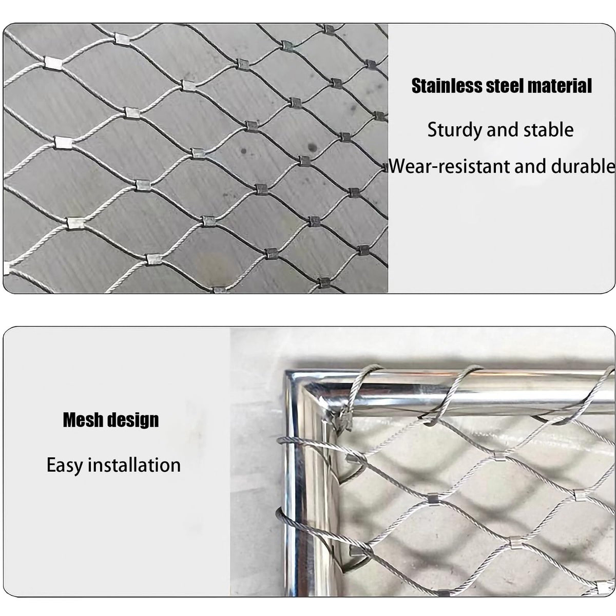 Durable Flexible Stainless Steel Wire Mesh Safety Net for Balcony Pet Fence – Versatile Indoor & Outdoor Protection, Weather-Resistant, Ideal for Gardens and Pets