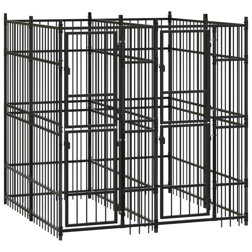Black Powder-Coated Steel Outdoor Dog Kennel, 12.9 sq ft Spacious Pet Enclosure, Rectangular Dog Run with Secure Lock for Yard, Large