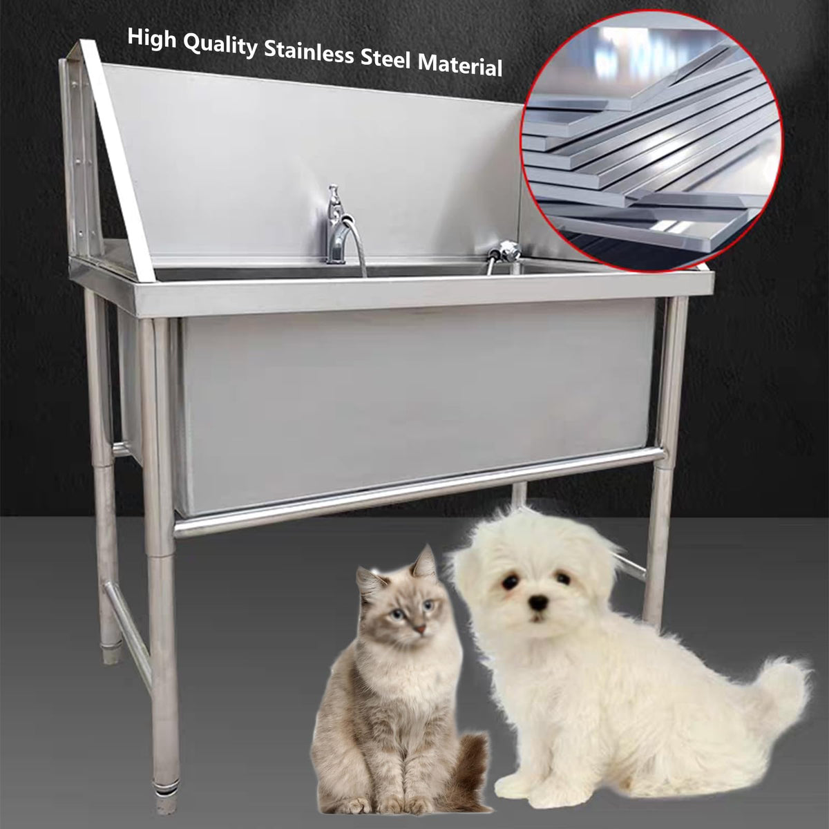 Stainless Steel Dog pet Grooming Bath tub,Dog Wash Sink Station,Pet Bathing Tub,Washing Sink for Home,Dog Washing Station Pet Bath Tub,Professional Stainless St,Depth 40cm/15.7in-100cm/39.4in