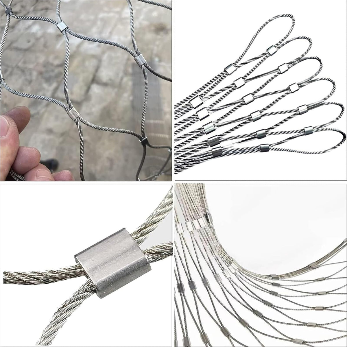 Stainless Steel Wire Mesh Safety Netting for Outdoor Railing - 2mm Diameter 2x25m (6.56x82ft) Flexible Balcony Guard for Secure Railings and Pet Protection