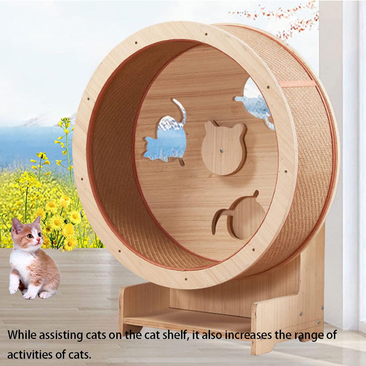 Solid Wood Cat Toys Silent Cat Treadmill Household Cat Supplies Roller Pet Accessories Creative Large Cat Climbing Frame