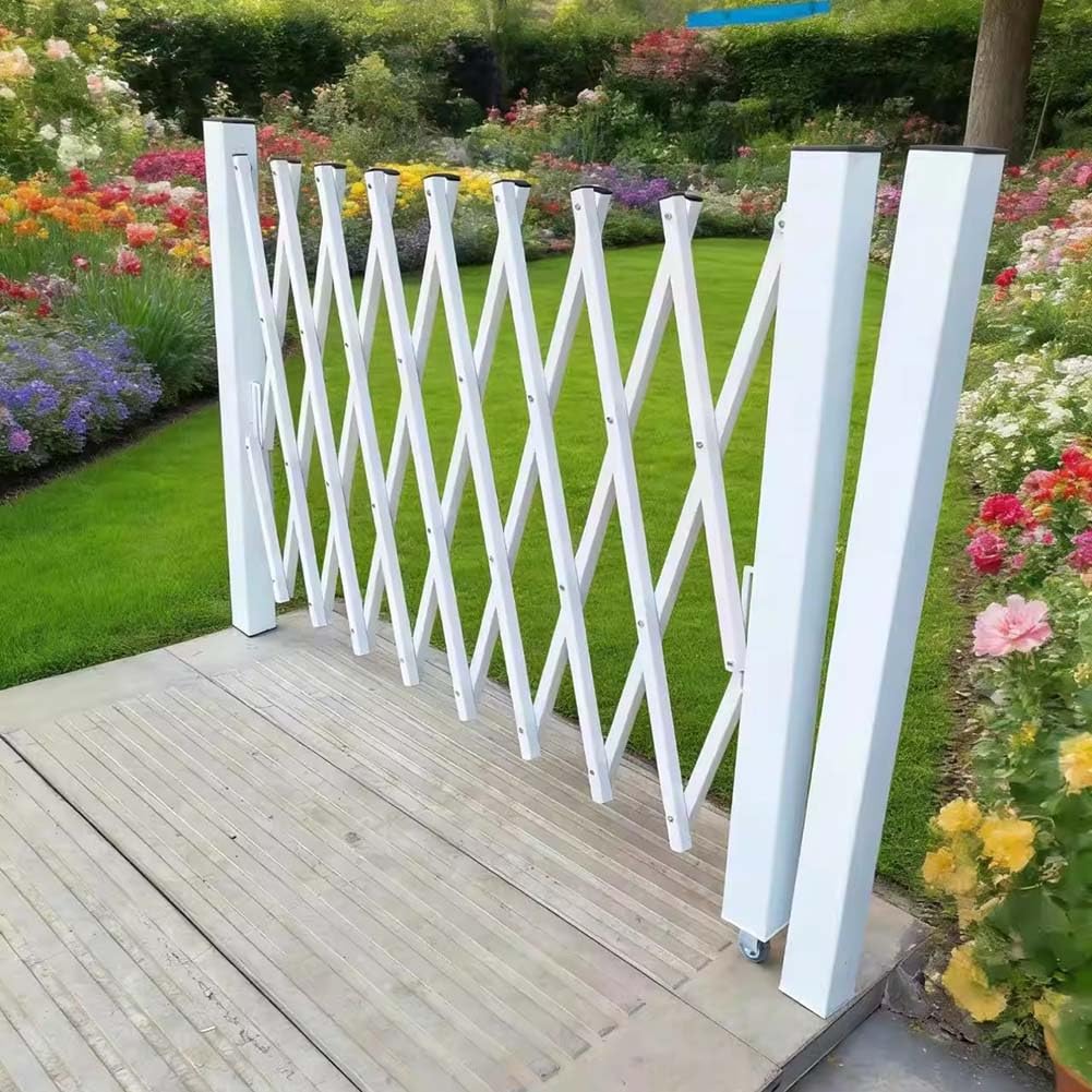 Expandable Security Gate - Heavy Duty 360° Rolling Barricade, Flexible Galvanized Steel Folding Garden Door with Handle, Ground Fixed, H: 1.5m x L: 4m - Ideal for Security Barriers