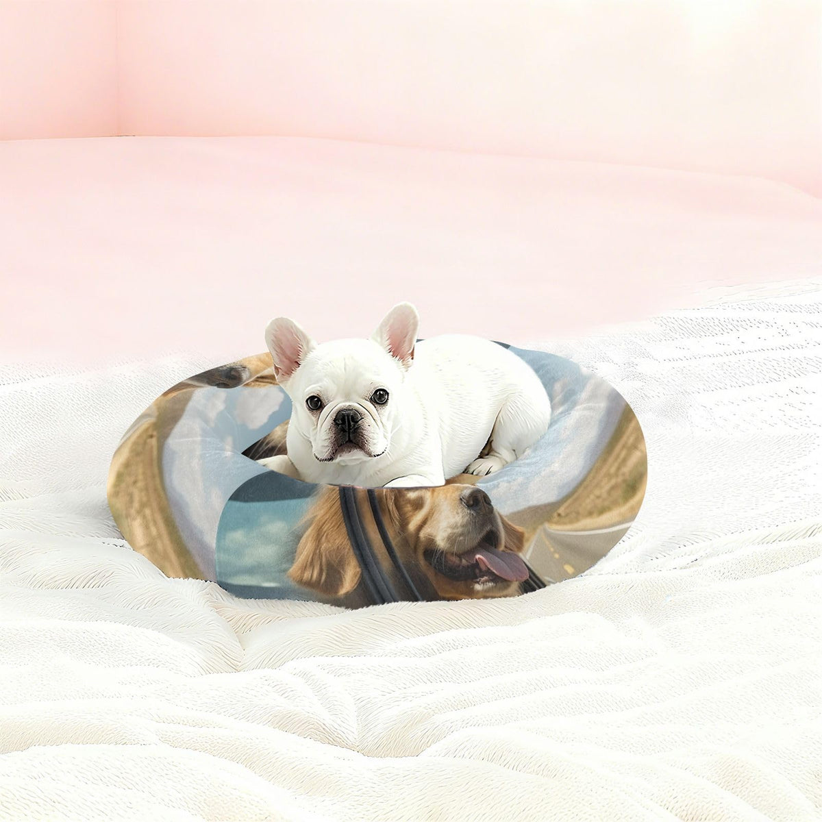 Donut Dog Bed for Small Dogs & Cats - Golden Retriever Calming Anti-Anxiety Pet Bed with Non-Slip Base, Removable & Machine Washable, 15"