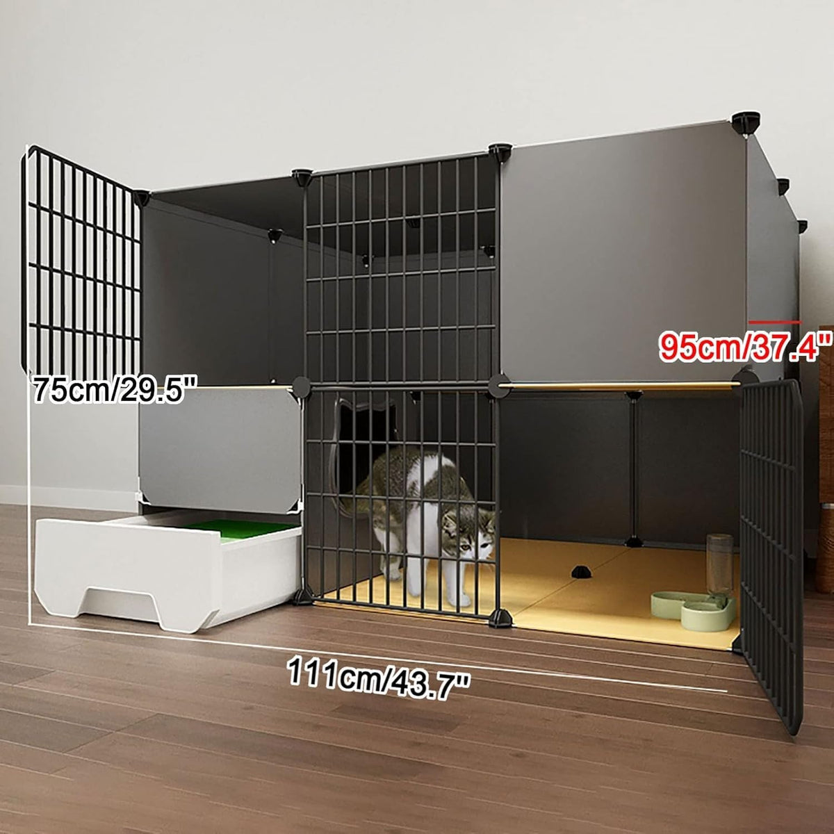 Indoor Pet Pen – DIY, Tray, Detachable Mesh(Black-111X95X111cm)