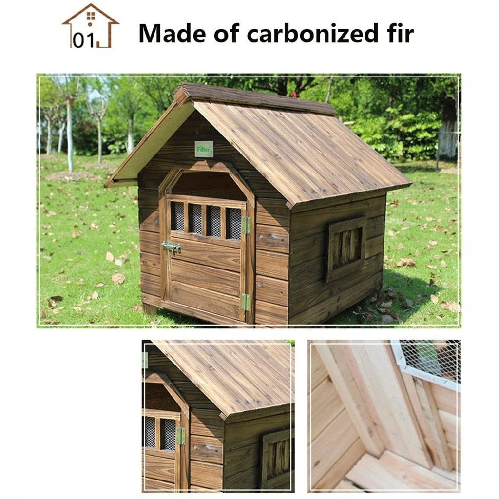 Dog House,Carbonized Wooden Outdoor with Door Window Pet Log Cabin Kennel,Weather Resistant Waterproof Home Pet Furniture,for Small Medium Large Animals (Size : X-Large) ()