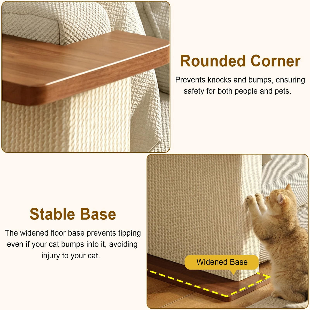 Corner Couch End Table with Removable Sisal Cat Scratcher Pad - Stylish Furniture for Cats and Living Room, Space-Saving Design, Perfect for Pet Owners