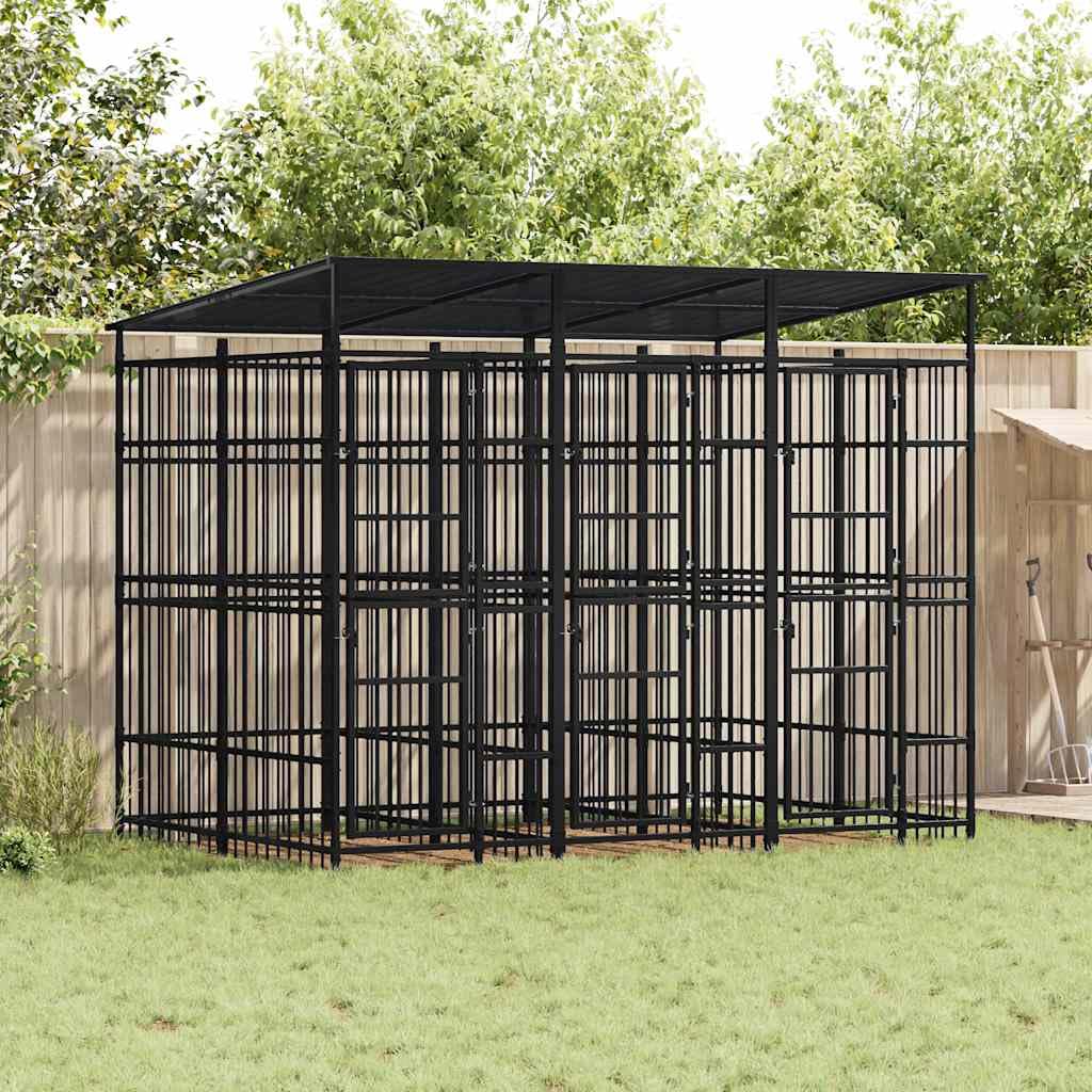 Large Outdoor Dog Kennel with Roof, Heavy Duty Powder-Coated Steel Pet Exercise Playpen for Backyard, Secure Lockable Gate for Dogs and Puppies, 229.5 x 78.7 x 89.8 Inch