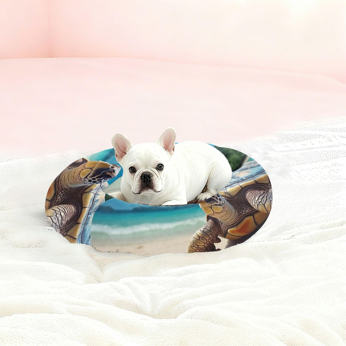 Donut Dog Bed for Small Dogs & Cats - Sea Turtle Calming Anti-Anxiety Pet Bed with Non-Slip Base, Removable & Machine Washable, 22"