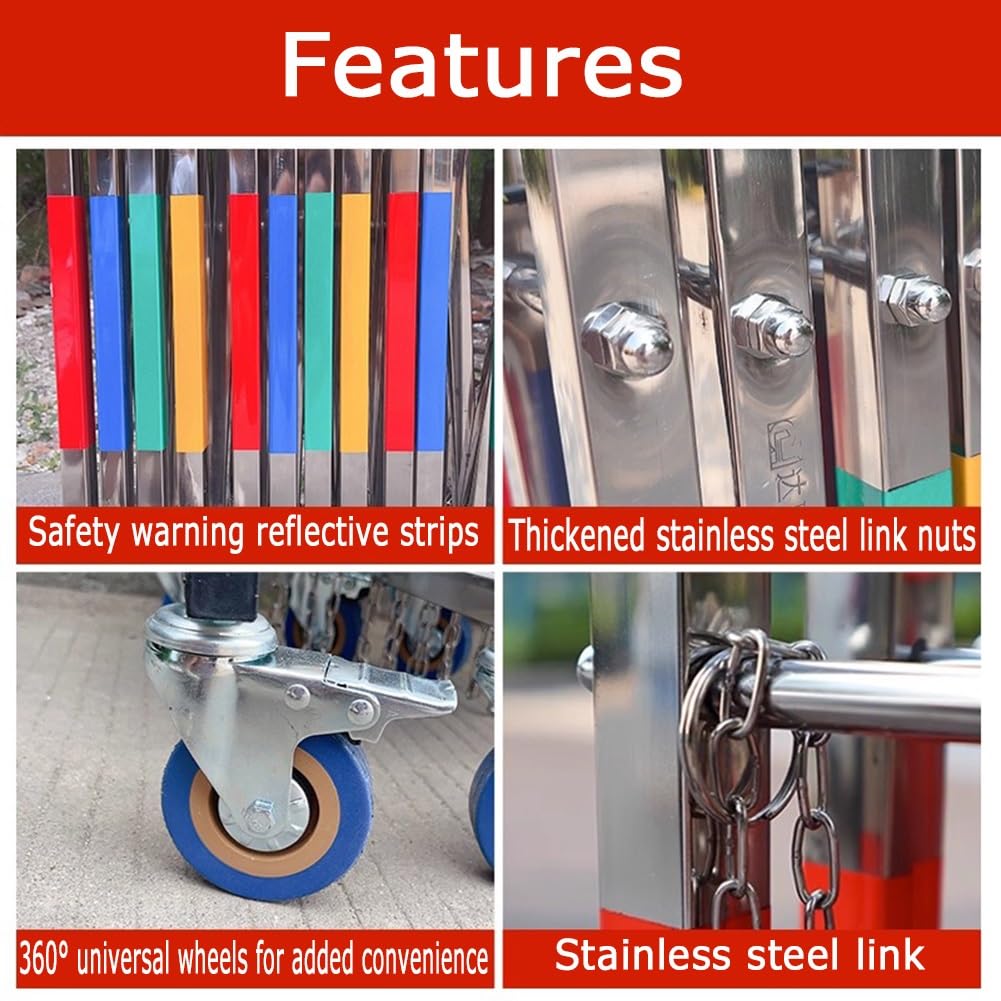 Portable Retractable Traffic Barrier with Wheels - 1.3x7m Expandable Safety Gate for Crowd Control, Event Management, and Secure Area Protection - Flexible Mobile Barrier System