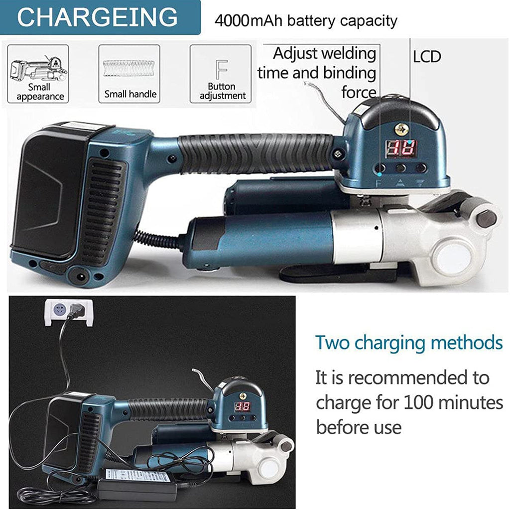 Electric Welding Strapping Machine, 2X4000mAh Rechargeable Battery Powered Welding Strapping Machine for 13-19mm Width PP/PET Strapping Straps(