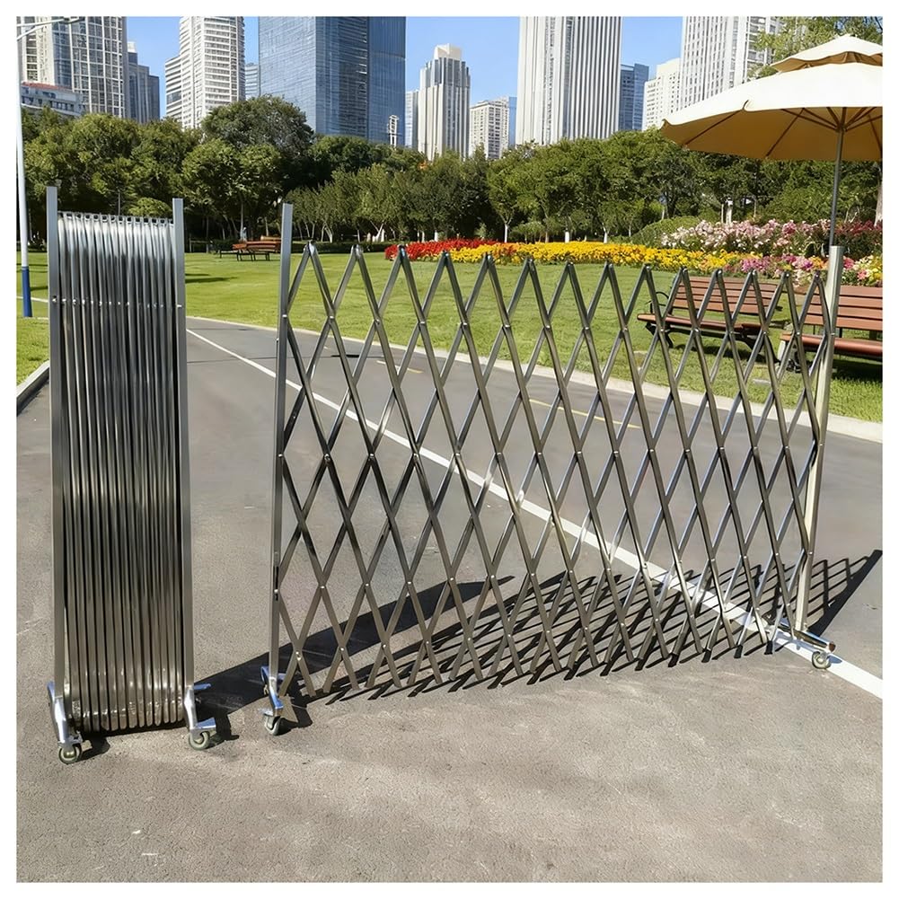Adjustable Stainless Steel Expandable Gate with Wheels, Retractable Traffic Barrier for Driveway, Flexible Crowd Control Solution, Safe and Durable Barrier System