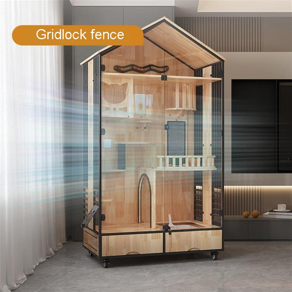 Cat Cage Cat Villa Wood Home Indoor House Luxury Three-Story Large Nest Cage Cabinet with Toilet Pet House