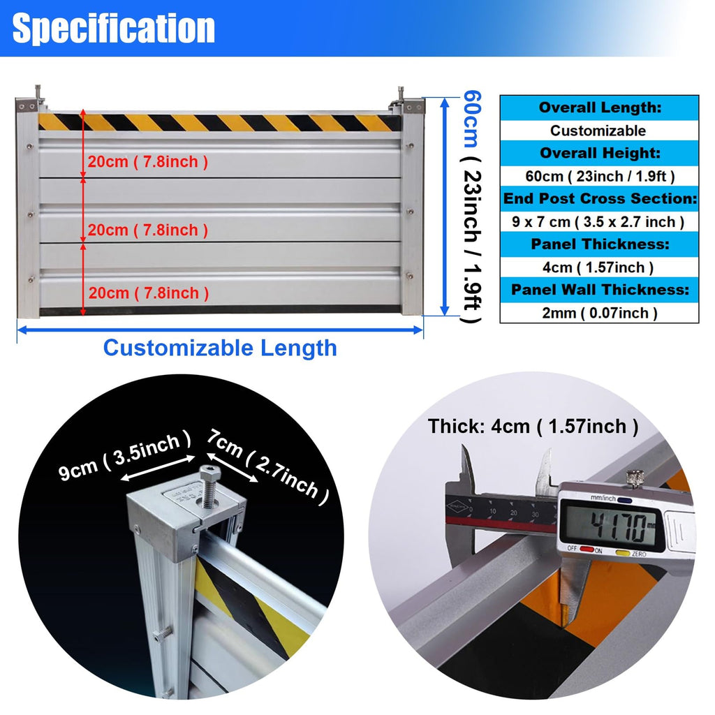 1.5ft-20.1ft L Doorway Removable Flood Defence Gates, Thickened Aluminum Flood Protection Barrier, Temporary & Long-Term Water Stopper Baffle for Garage Home(L-16.1ft/490.7cm/193")
