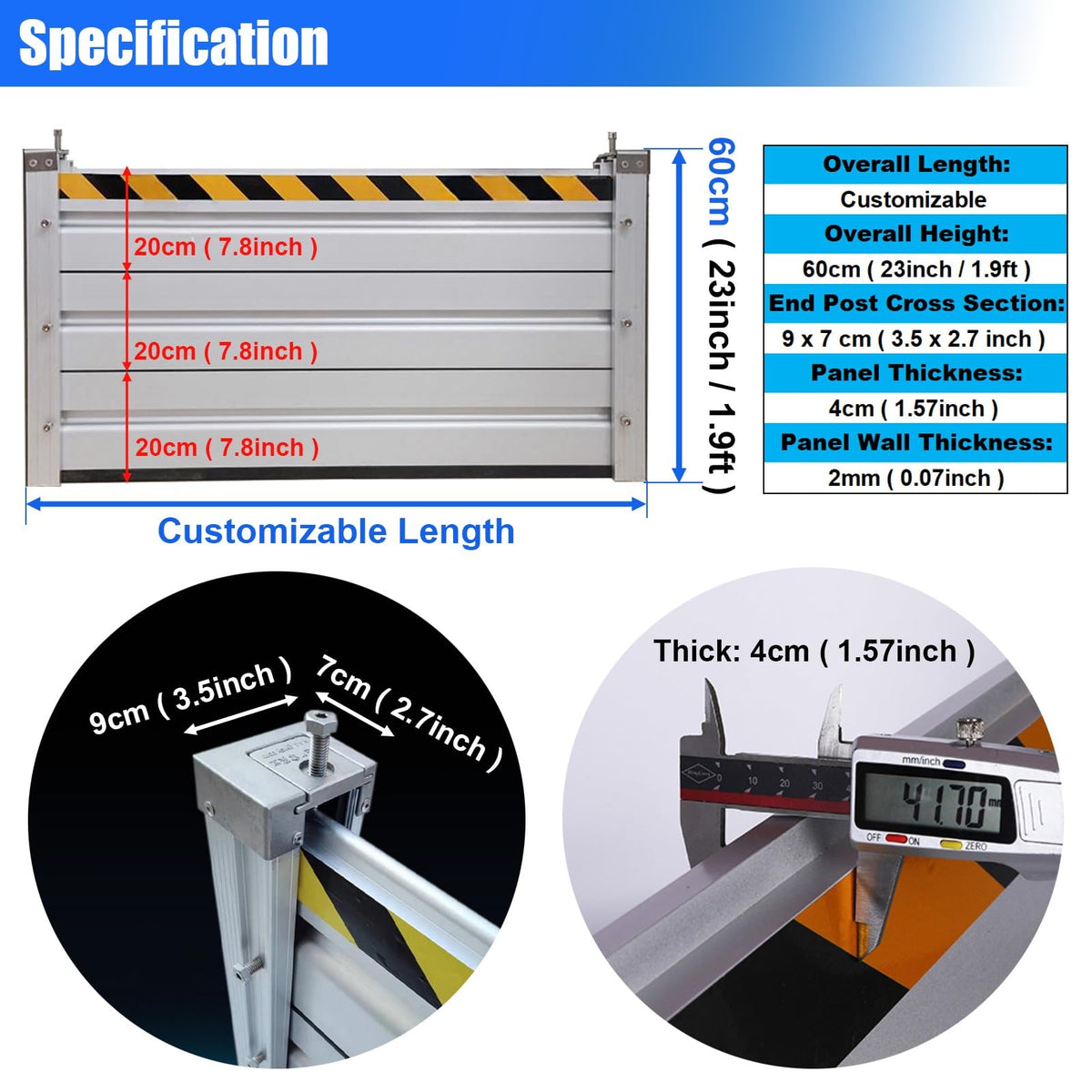 1.5ft-20.1ft L Doorway Removable Flood Defence Gates, Thickened Aluminum Flood Protection Barrier, Temporary & Long-Term Water Stopper Baffle for Garage Home(L-16.1ft/490.7cm/193")