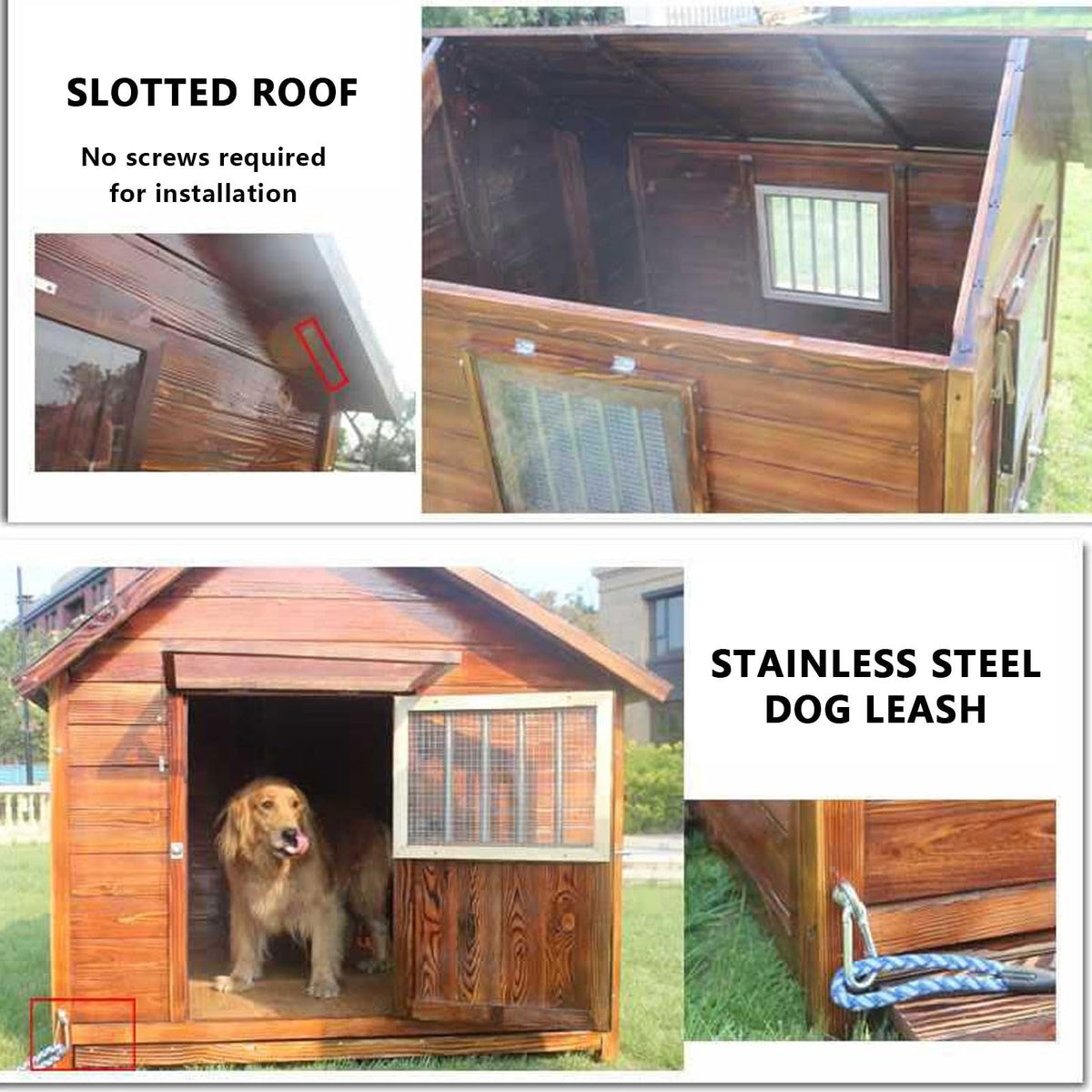 Dog Crate Dog House Drop Cages for Dogs Made of Solid Wood Extended Eaves Weatherproof with Window and Lockable Door Retractable Floor Extra-Large Pet House(140 * 170 * 148cm)