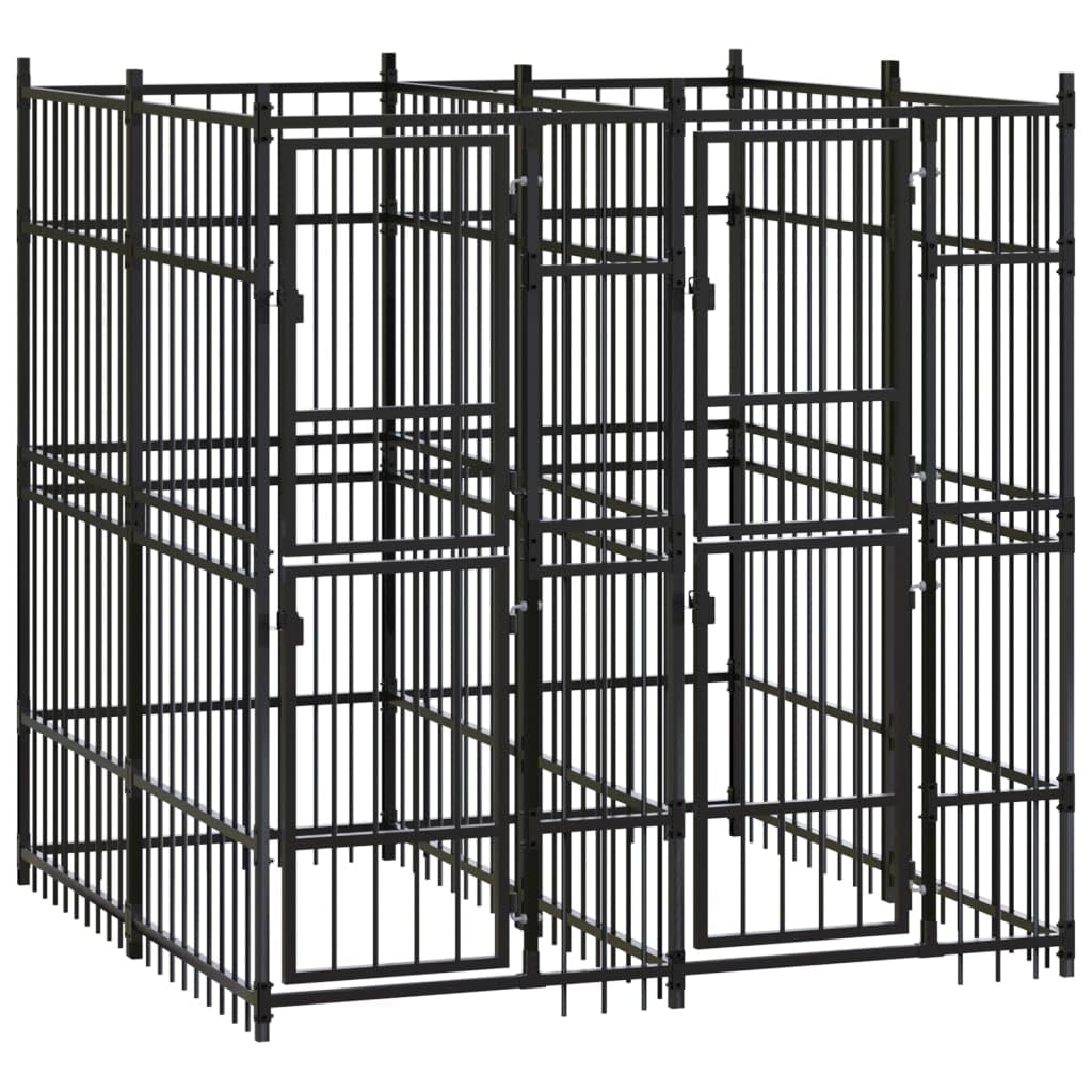 Dog Kennel Enclosure Houses Outside, Black Powder-Coated Steel Cage, Dogs, Outdoor Pet Run, House, Kennels