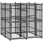 vidaXL Outdoor Dog Kennel with Roof, Large Steel Pet Enclosure for Multiple Dogs, Weatherproof and Secure Shelter