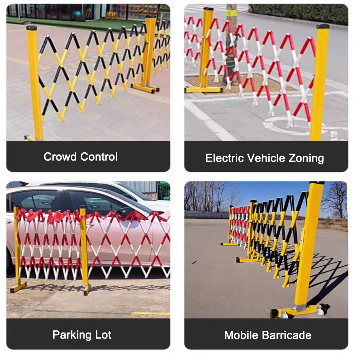 Portable Expandable Metal Barricade with Wheels: Adjustable Retractable Safety Fence for Road Construction and Traffic Control Outdoor Dog Barrier (Yellow & Black)