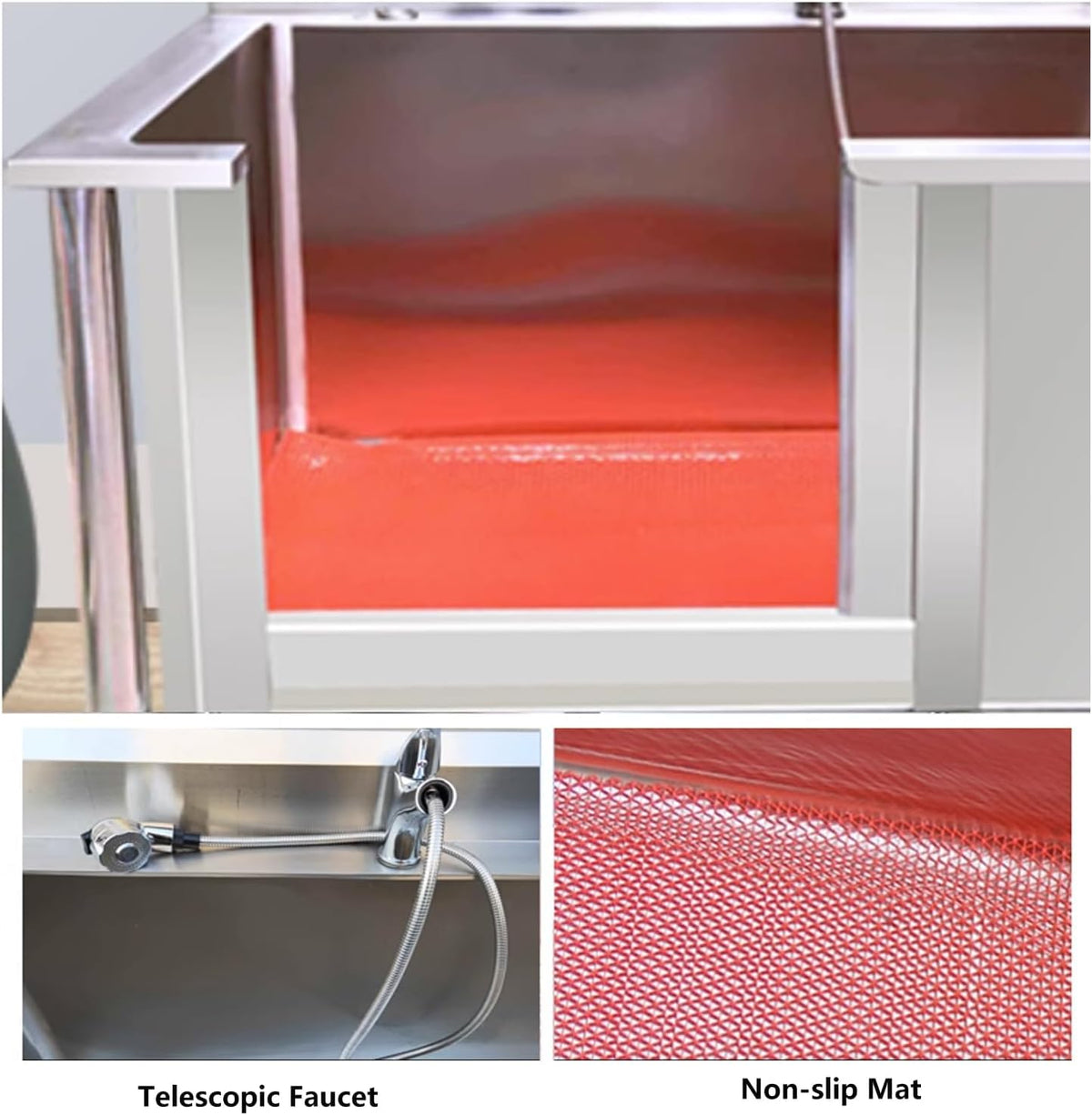 Stainless Steel Bathtub Dog Bath Table Stainless Steel Dog Bathtub Dog Grooming Bathtub Family Pet Dog Washing Table with Tap and Accessories