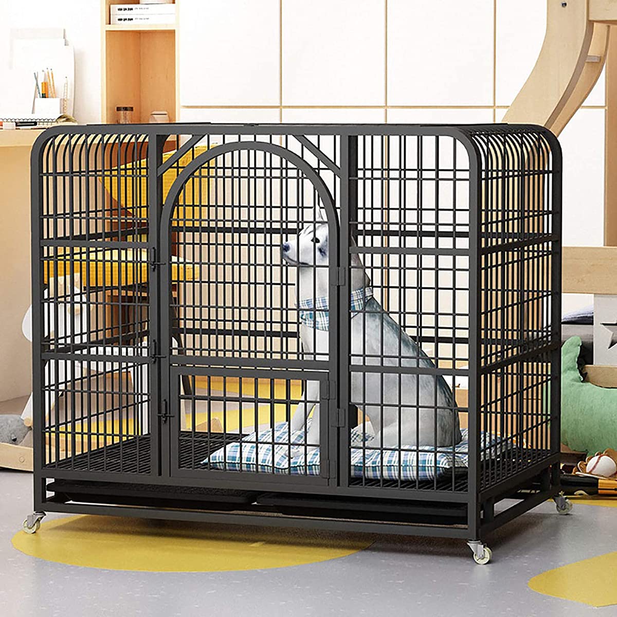 Pet Cage, Dog Cage and Cat Cage with Toilet Fence,Large Pet Cages, Villa Pet Cages,Fenced Kennels,Black,Medium,