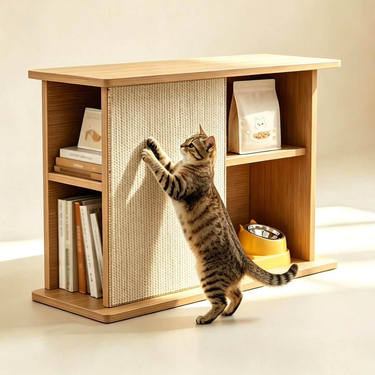 Corner Couch End Table with Removable Sisal Cat Scratcher Pad - Stylish Furniture for Cats and Living Room, Space-Saving Design, Perfect for Pet Owners
