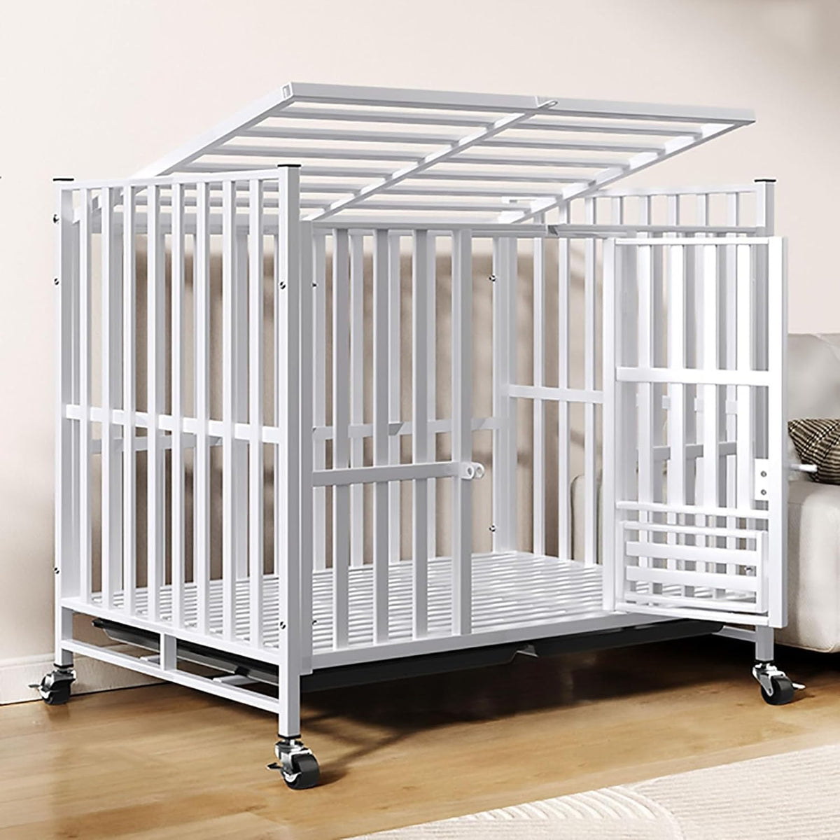 Large Dog Cage, Indoor Dog House, Dog Villa, Indoor and Outdoor Dog House with Tray and Wheels(Black 125 * 95 * 110cm)