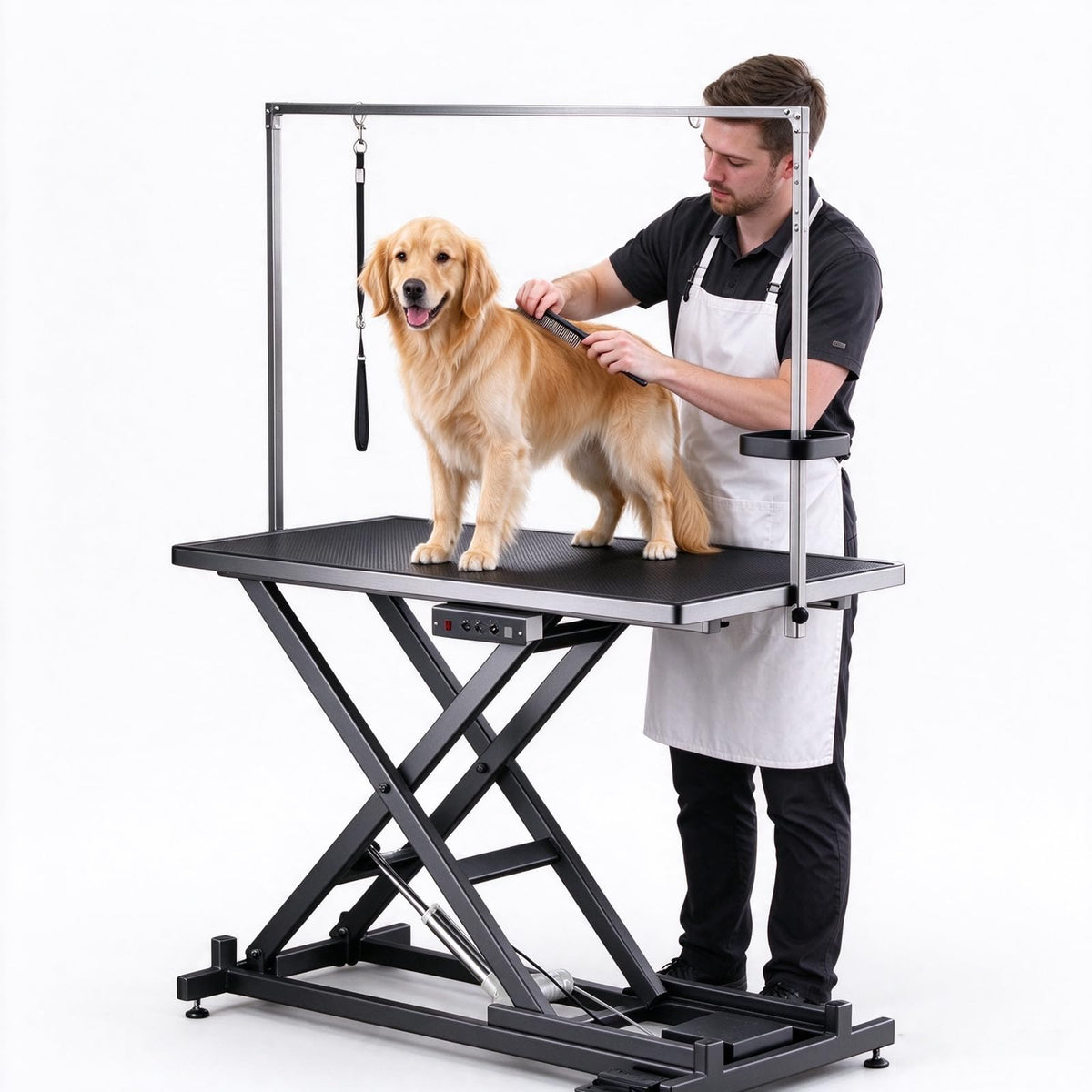 Lifting Pet Grooming Table With Noose, Foot-operated Switch, 100kg Load