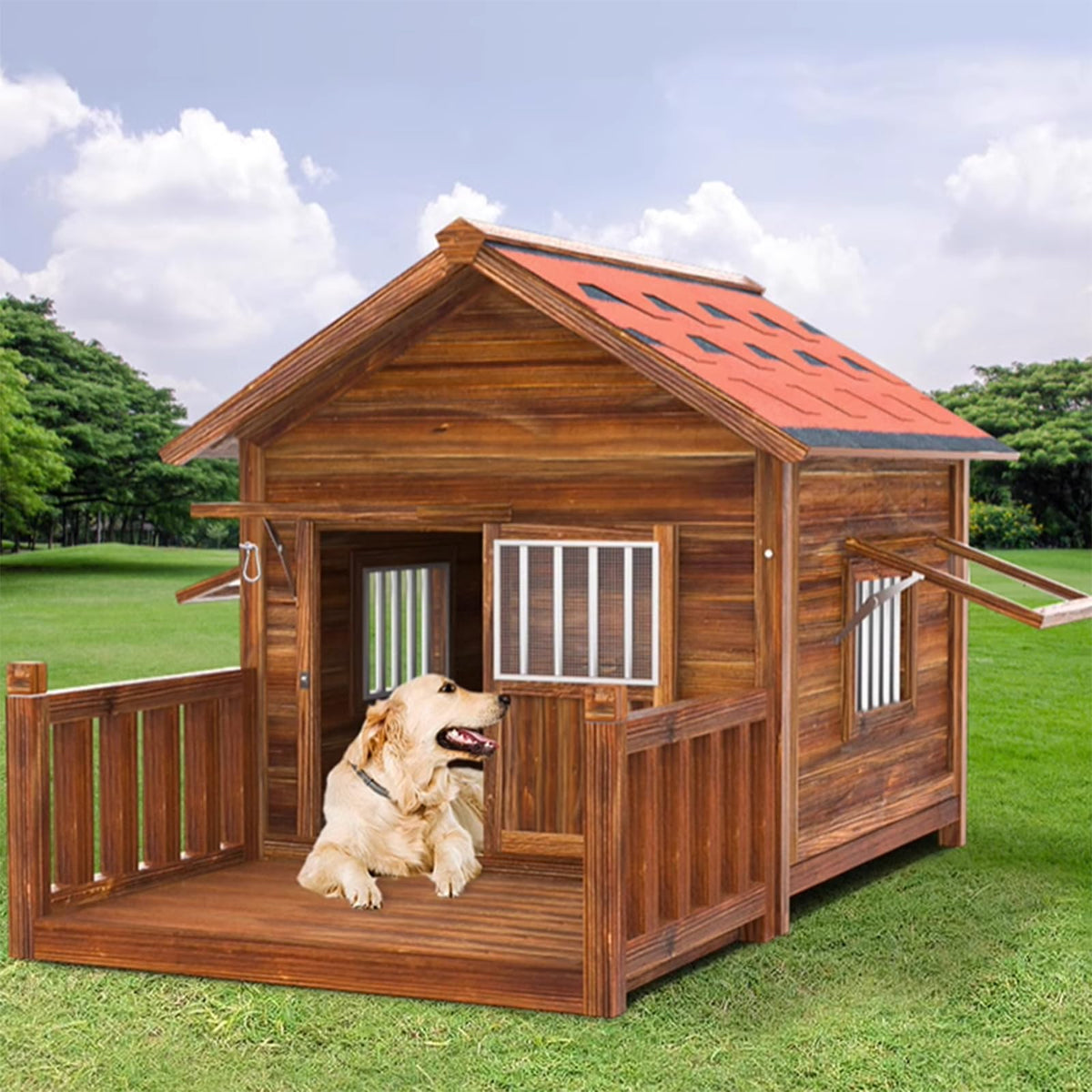Dog Kennel, Wooden Luxury Dog House, Extra Strong Dog Cage, for Playing and Resting, for Small Medium Large Dogs Indoor Outdoor,A-XXL
