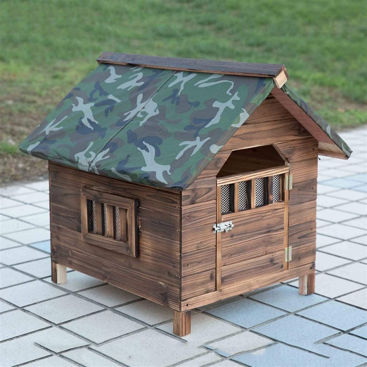 Dog House,Wooden Outdoor with Door Window Pet Log Cabin Kennel,Weather Resistant Waterproof with Door Flap Home Pet Furniture,for Small Medium Large Animals (Size : Small) ()