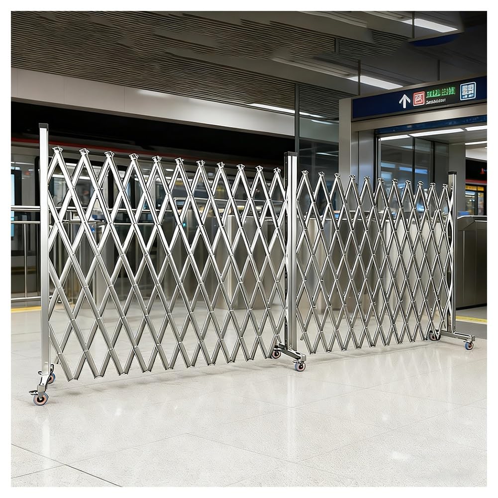 Expandable Stainless Steel Barricade, Accordion Double Folding Security Gate, Mobile Barrier with Casters, Temporary Fence for Garages, Entrance(1.5 * 8m)