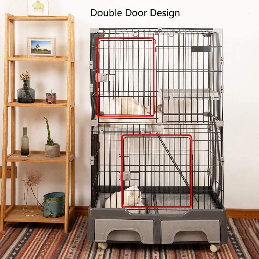 Large Cat Cage Apartment 3-Tier Pet Villa House Crate Game Fence with Hammock Cat Litter Box Climbing Ladder Rest Platform B (D)