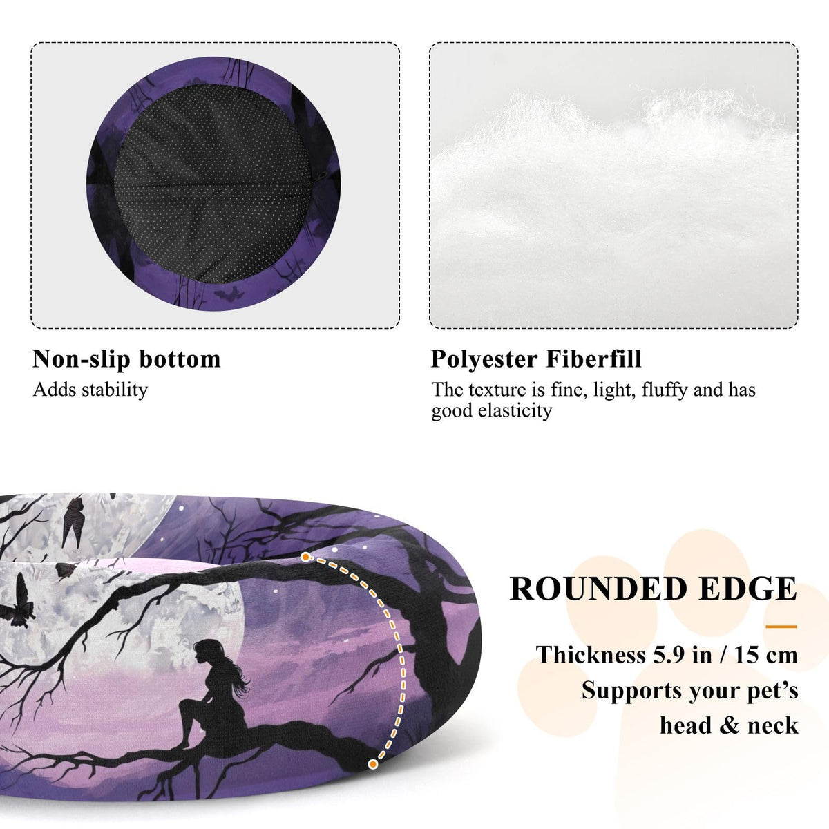 Donut Dog Bed for Small Dogs & Cats - Fairy of The Moon Calming Anti-Anxiety Pet Bed with Non-Slip Base, Removable & Machine Washable, 18"