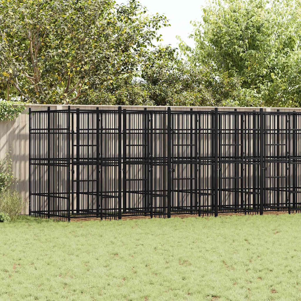 Large Durable Dog Kennel Black Powder-Coated Steel Outdoor Pet Enclosure Secure Shelter for Dogs