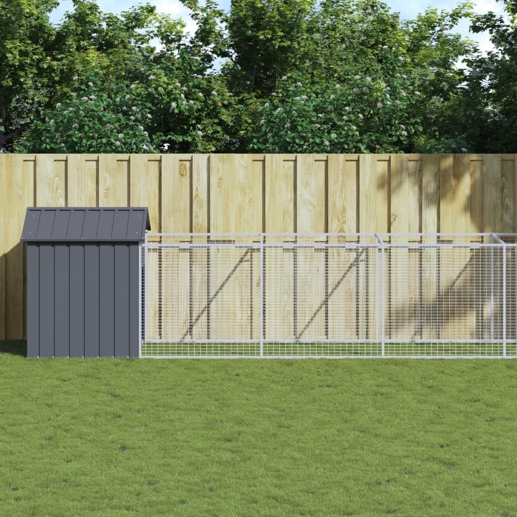 Galvanized Steel Dog House with Extended Outdoor Run Anthracite