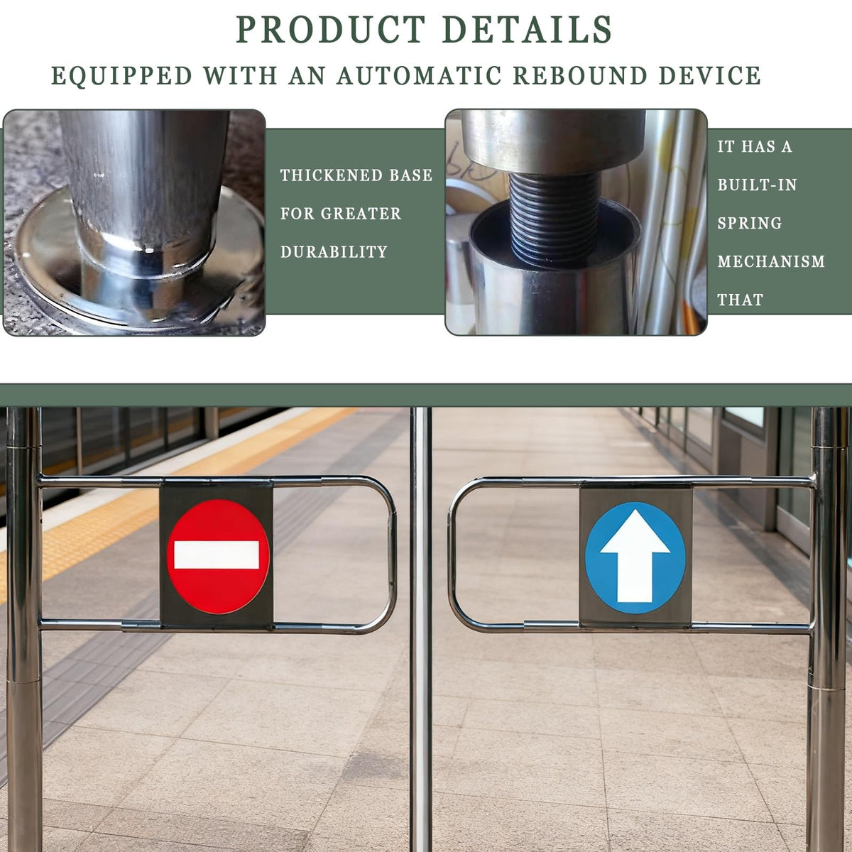 Single-Swing Entry Door Manual Pedestrian Gate Stainless Steel Double Leaf Automatic Closing Half-Height Gate (140cm/55.1in) for Market Use
