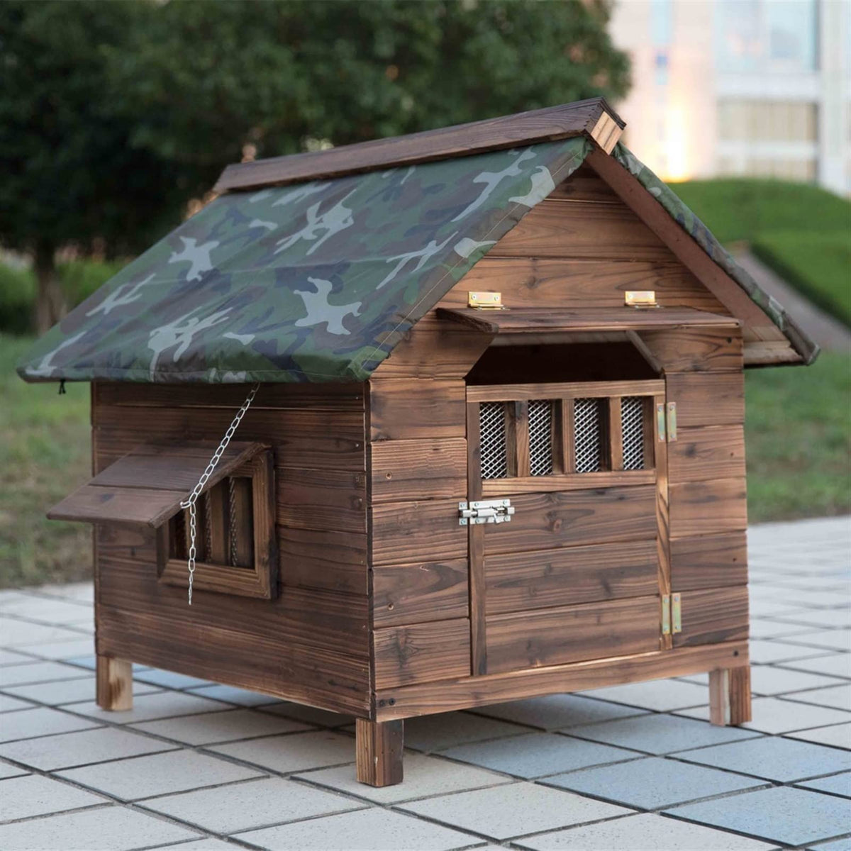 Dog House,Wooden Outdoor with Door Window Pet Log Cabin Kennel,Weather Resistant Waterproof with Door Flap Home Pet Furniture,for Small Medium Large Animals (Size : Small) ()