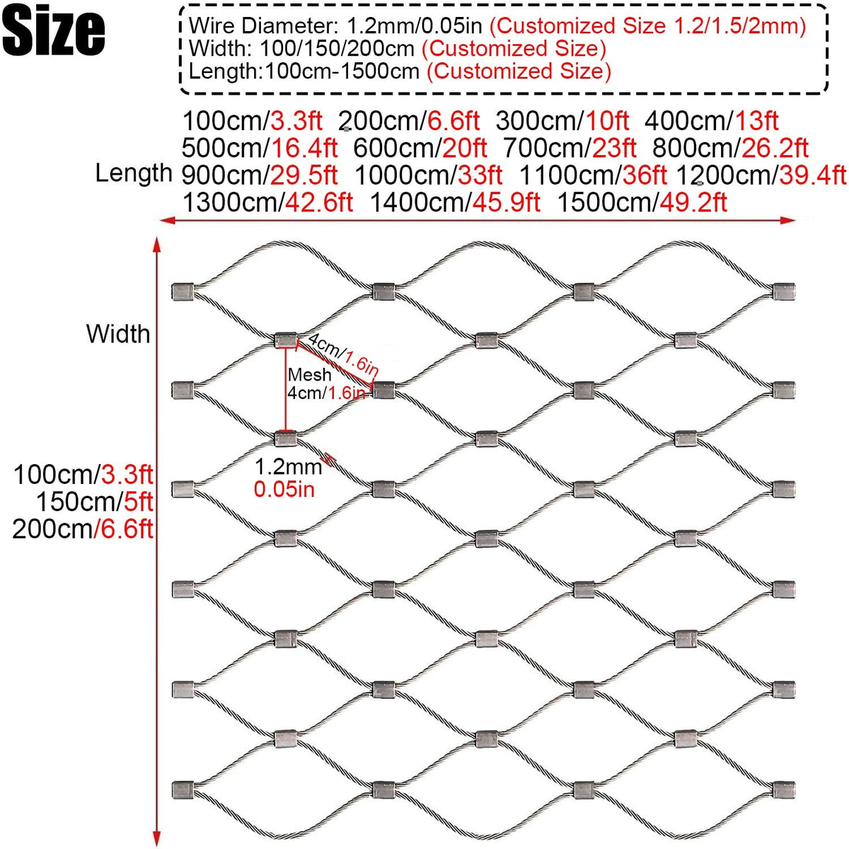Durable 4cm Mesh Flexible Stainless Steel Rope Net - Outdoor Safety Net for Balcony, Garden, Pet Barrier & Animal Protection, Versatile Fence Solution