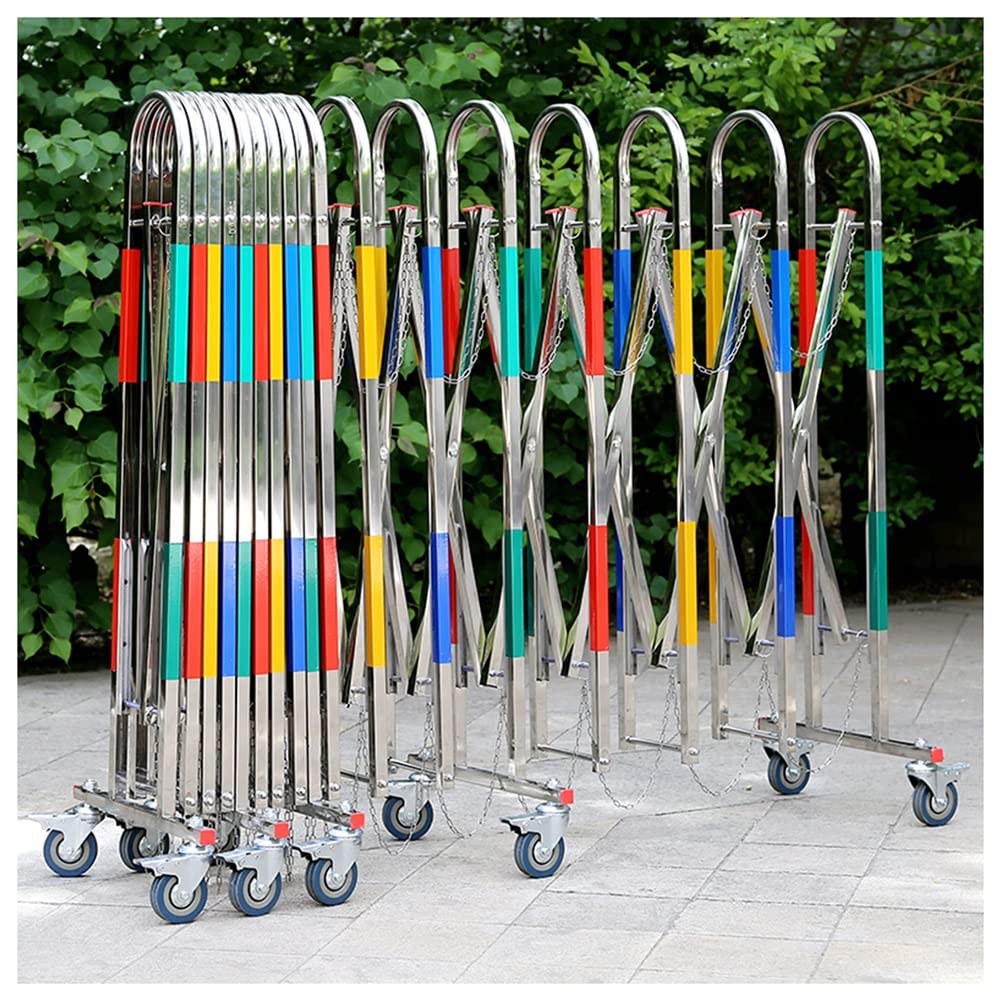 Stainless Steel Expandable Fence Flexible Barrier Gate Folding Barricade Fence with Wheels Outdoor Movable Barricade Fence for Schools, Hospitals, Warehouses,Multi-Colored-1.1x8m