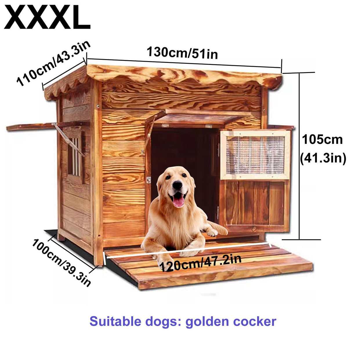 with Roof Wooden Wooden Dog Kennel, for Small, Medium, Large Dogs Indoor Outdoor, Dog Kennel for Playing and Resting, Ventilate & Easy Clean,A-XXXL