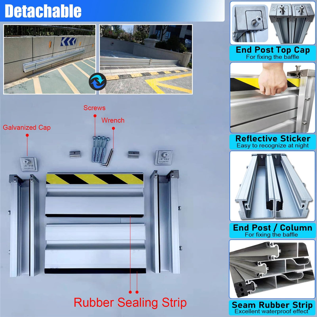 1.5ft-20.1ft L Doorway Removable Flood Defence Gates, Thickened Aluminum Flood Protection Barrier, Temporary & Long-Term Water Stopper Baffle for Garage Home(L-16.1ft/490.7cm/193")