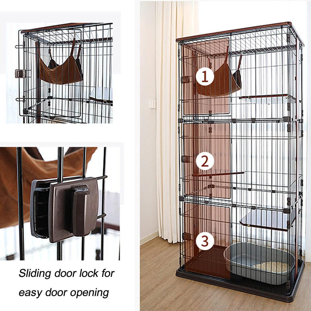 Cat Cage - 3-Tier Cat Condo Indoor Cat Playpen Kitten Ferret Chinchilla Cage for Kitten Guinea Pig Ideal for 1-4 Cat 1x Hammock (28.0 x 22.4 x 34.3 inches (71 x 57 x 87 cm)