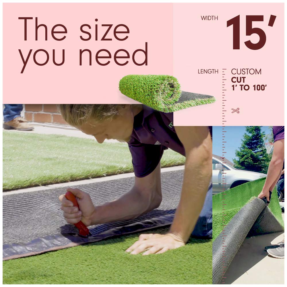 15 x 59 Feet Premium Synthetic Turf for Sports - Deluxe Artificial Grass [Indoor and Outdoor Athletic Mat for Agility Training, Fake Grass for Large Football Fields, Pet Dogs Potty Rugs]