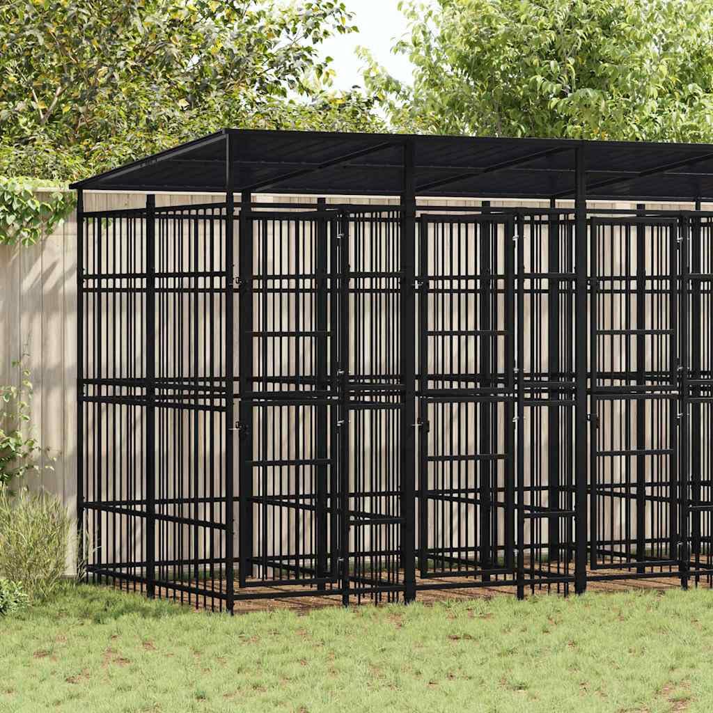 Outdoor Dog Kennel, Steel Exercise Pen & Secure Play Run, Black