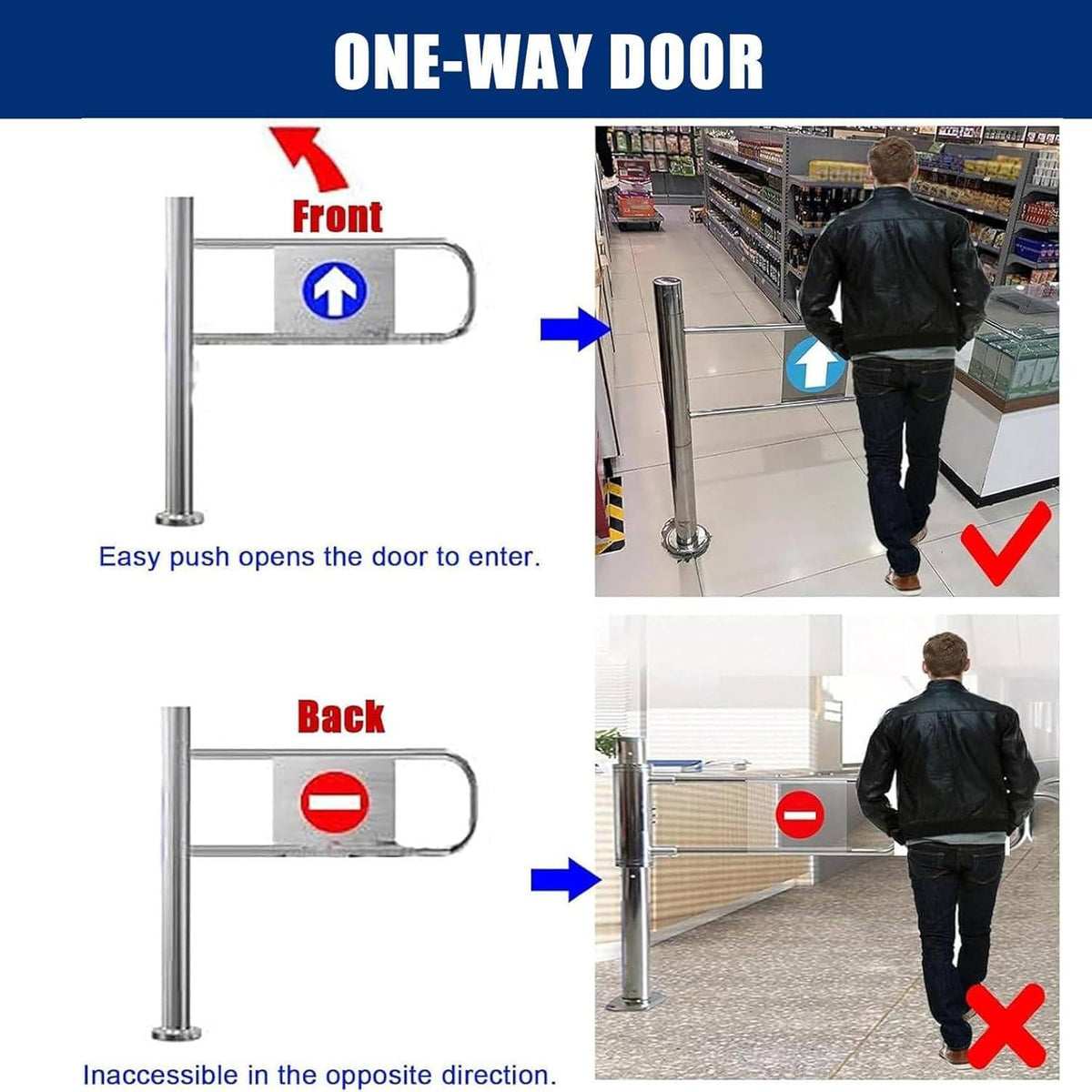 Safety Swing Gate - Spring-Loaded Metal Gate for Security Self-Closing Door for Warehouse and Shop 70x100cm