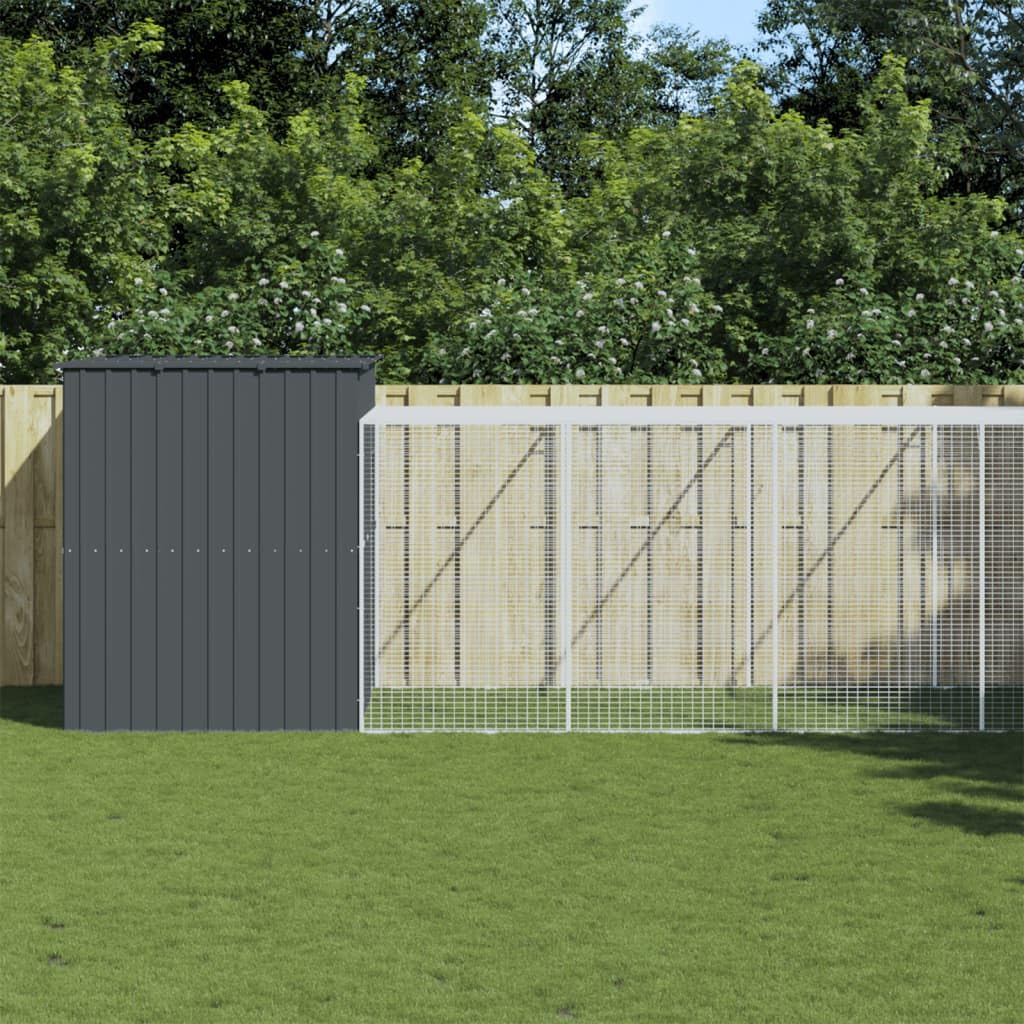 SKM Dog House with Run Anthracite 214x1069x181 cm Galvanised Steel (Weight-140KG)
