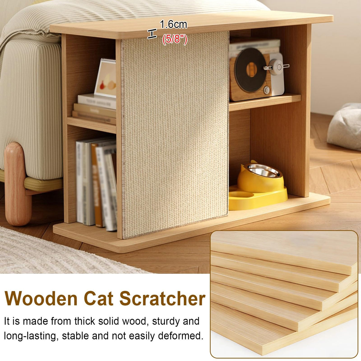 Corner Couch End Table with Removable Sisal Cat Scratcher Pad - Stylish Furniture for Cats and Living Room, Space-Saving Design, Perfect for Pet Owners