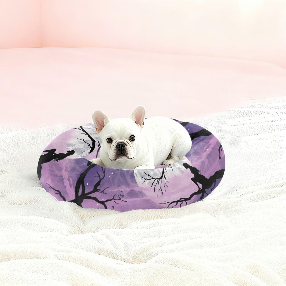 Donut Dog Bed for Small Dogs & Cats - Fairy of The Moon Calming Anti-Anxiety Pet Bed with Non-Slip Base, Removable & Machine Washable, 18"
