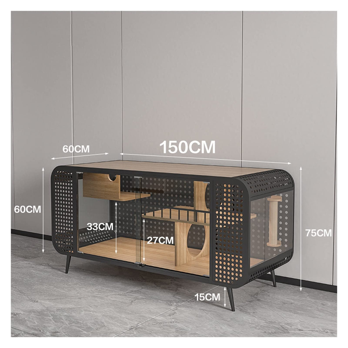 Luxury Cat Climbing Frame House cat cage Villa Generous Tube pet Metal nest Gift Cat Enclosure(150cm)