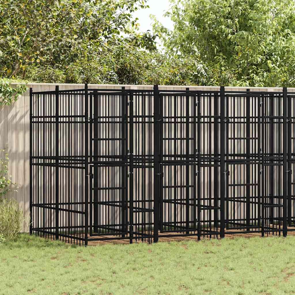 Large Outdoor Dog Kennel, Heavy Duty Powder-Coated Steel Pet Exercise Playpen for Backyard, Weatherproof Metal Dog Run with Secure Locking Gate, 302.4 x 75.6 x 78.7 Inches