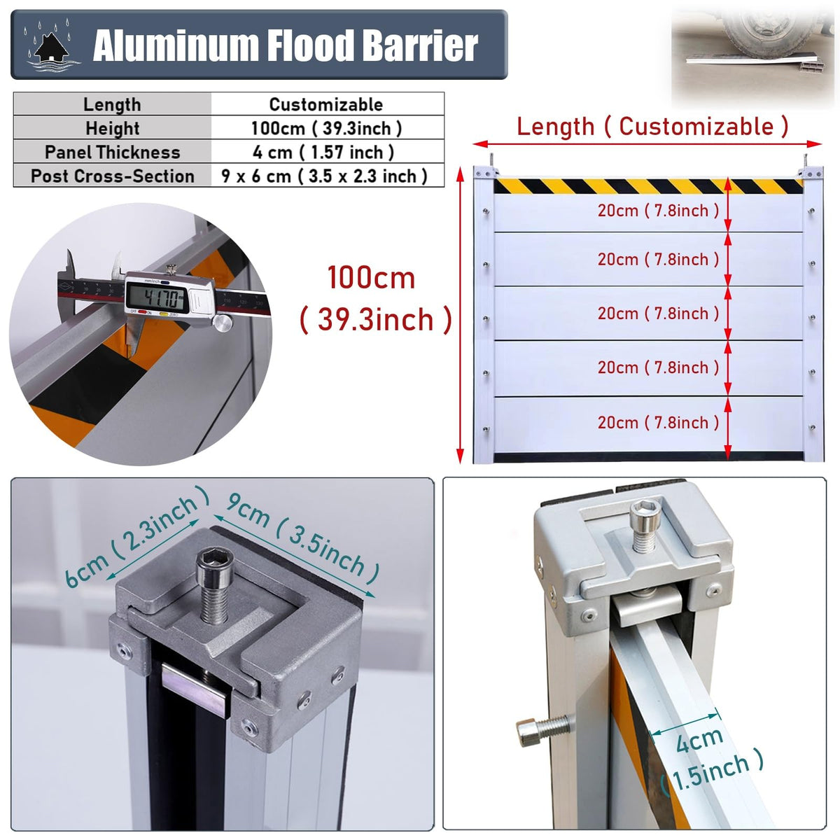 LXLZYXSF Yard Gate Flood Control Barrier Temporary Anti Flood Gate/Wall, 39inch/3.2ft Tall Flood Protection Shield Detachable Reusable, Doorways Warehouse(L-19.3ft/231.6"/588.3cm)